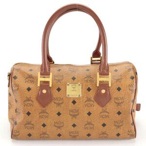 MCM Visetos Two-Way Boston Bag with Leather Trim